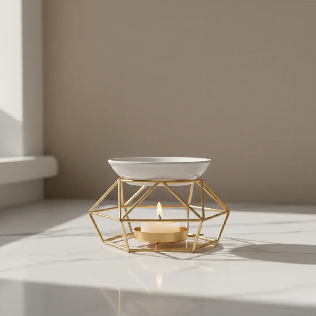 Ceramic Hollow Iron Geometric Design Oil Burner with 200mL Highly-Scented Fragrance Oil Aémore - Luxury Fragrance Collection