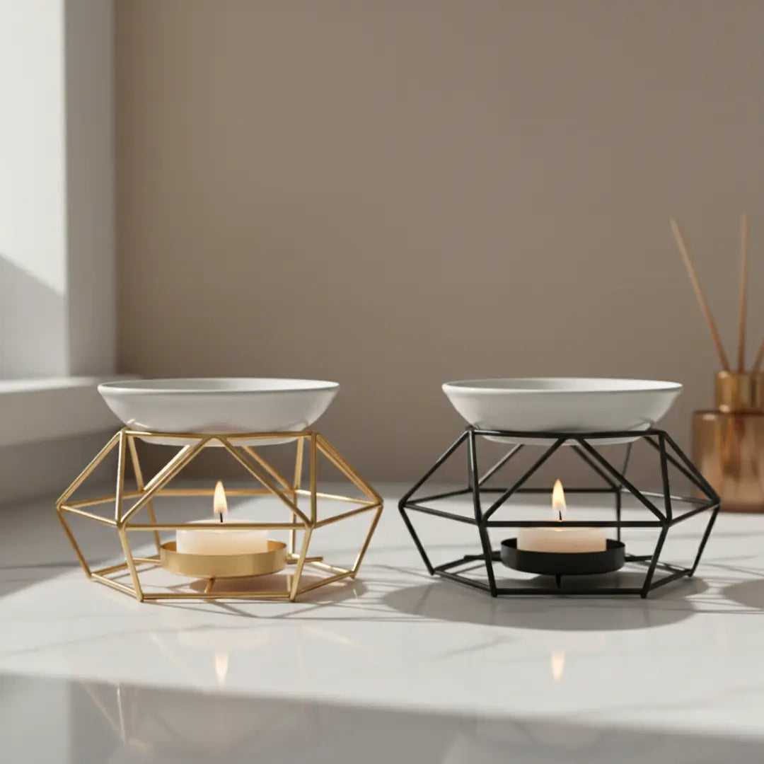 Ceramic Hollow Iron Geometric Design Oil Burner with 200mL Highly-Scented Fragrance Oil Aémore - Luxury Fragrance Collection