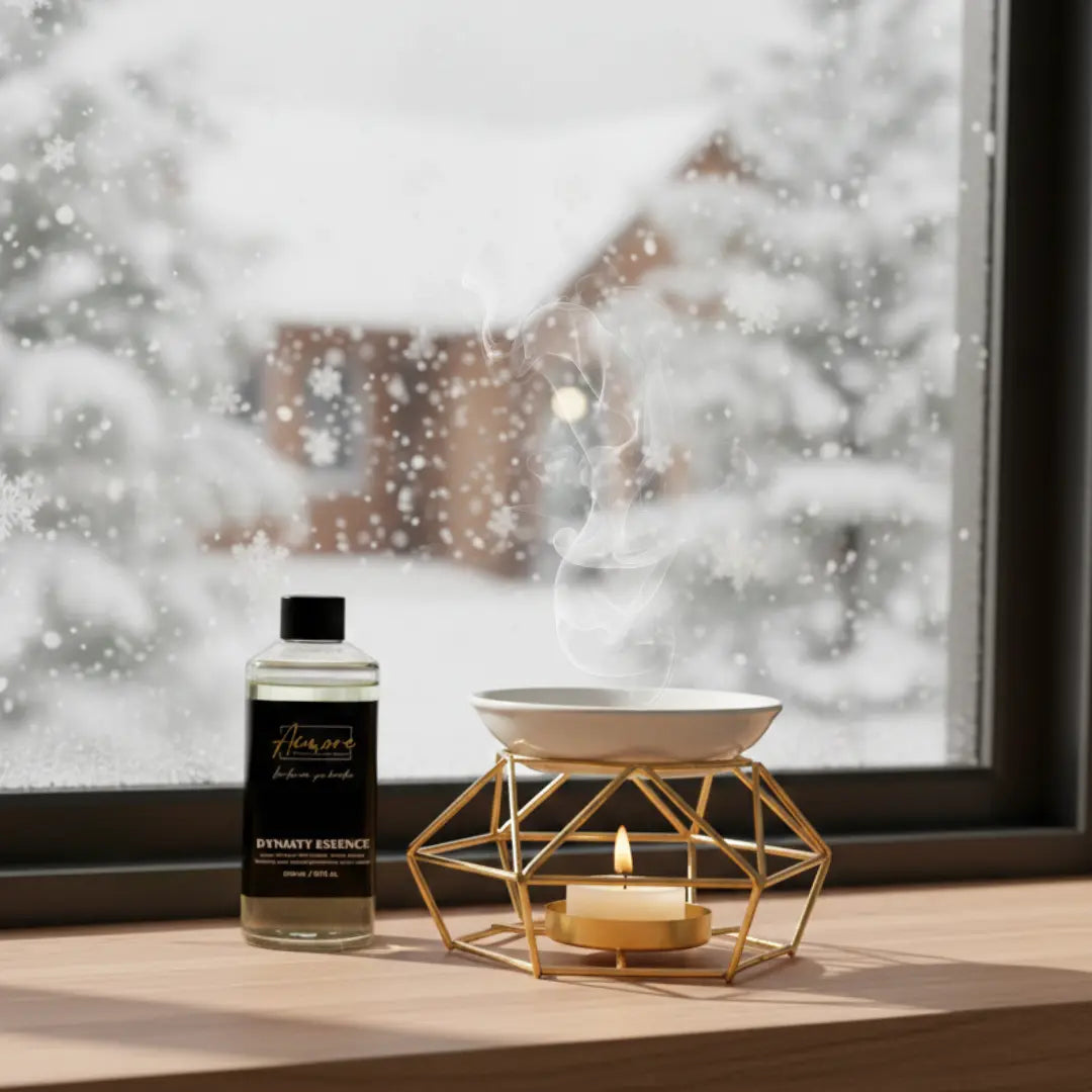 Ceramic Hollow Iron Geometric Design Oil Burner with 200mL Highly-Scented Fragrance Oil Aémore - Luxury Fragrance Collection